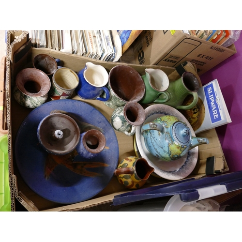 105 - Box of Studio Pottery and slipware with book