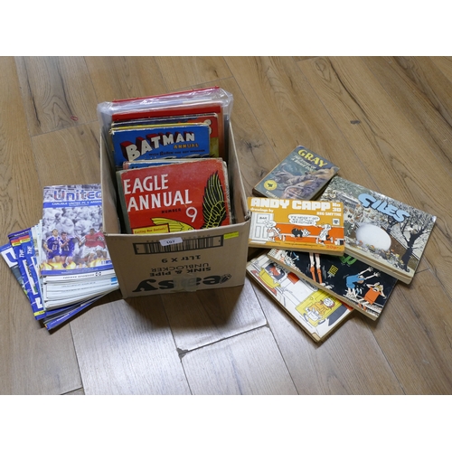 107 - Box of vintage children's annuals, football programmes etc