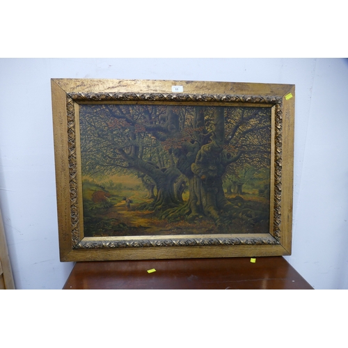 11 - Traditional style picture in gold coloured frame, ancient tree, 85 cm x 63 cm