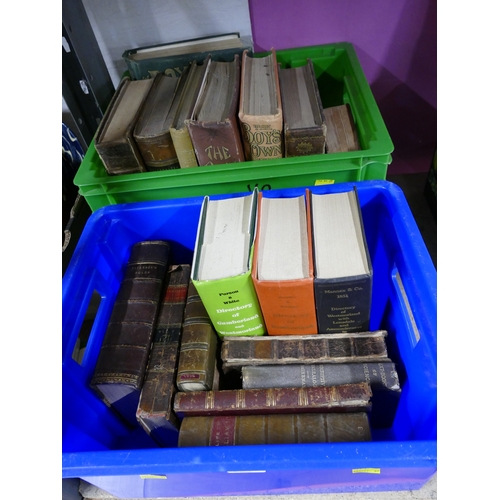 110 - Two boxes of vintage books, including The boys Own Annual, leather bound illustrated London Almanack... 