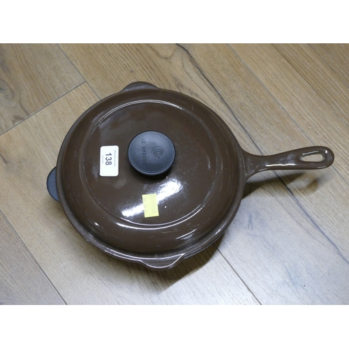 138 - Brown lidded Le Creuset pan