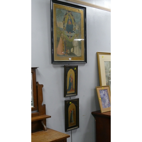 16 - Three religious pictures, largest 82 cm x 63 cm