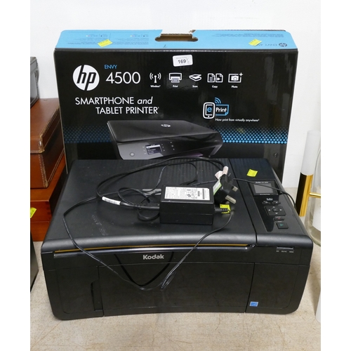 169 - Boxed HP Envy 4500 smart phone and tablet printer and a Kodak ESP 3250 printer.