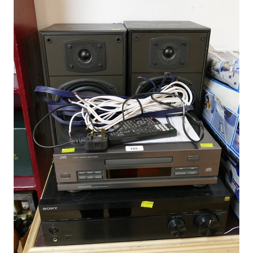 185 - Sony stereo receiver Model STRDH 190, JVC CD player Model XLE45, Speakers, cables, remote controls, ... 