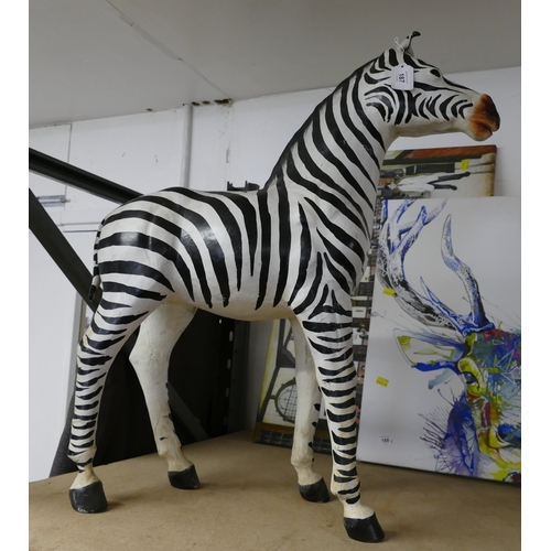 187 - Papier mache zebra, 70 cm high