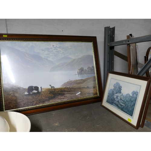 199 - Large print of sheepdog herding lambs and four pastoral pints