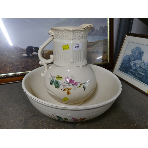 200 - Large Victorian floral wash jug and basin