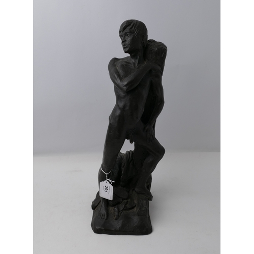 201 - Cast metal male nude statue, height 43 cm