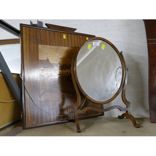 202 - Marquetry picture and vanity mirror