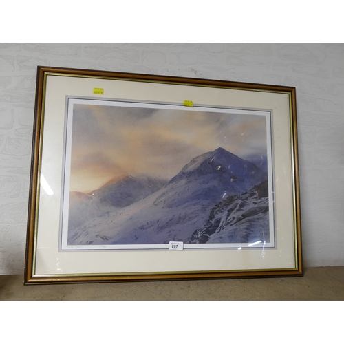 207 - Signed print of Crib Goch with indistinct signature, 74 cm x 56 cm