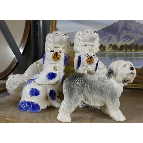 217 - Two pairs of Staffordshire style dogs and Old English Sheepdog