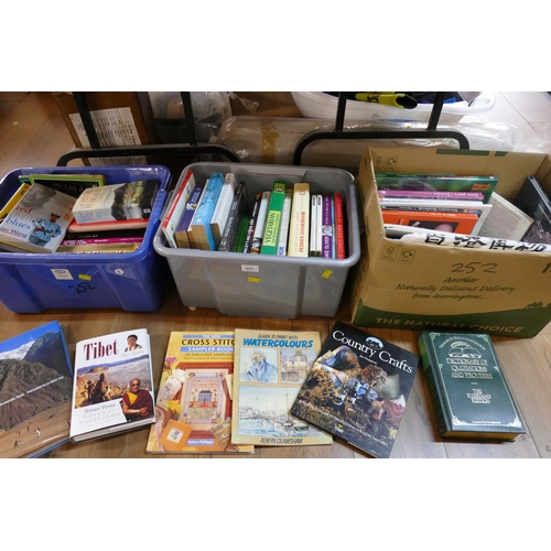 252 - Three boxes of books, including cookbooks and travel books etc