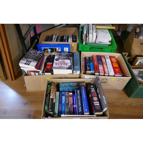 271 - Five boxes of books, including Donna Leon and Lee Child