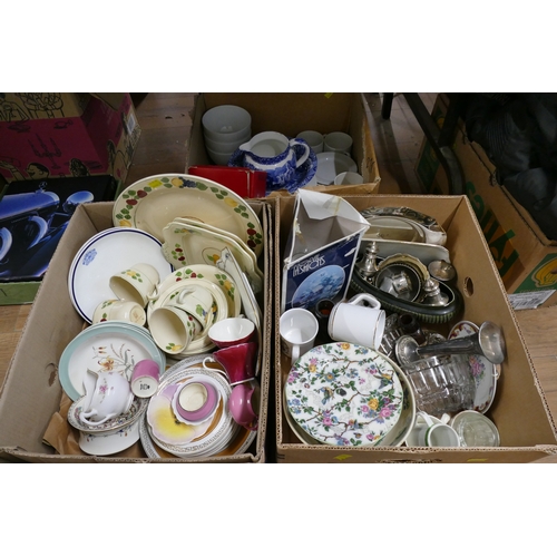 278 - Three boxes of ceramics, condiment sets, glassware, plated ware etc