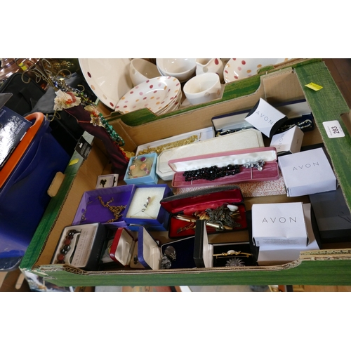 283 - Box of costume jewellery, brooches, necklaces, watches, Avon products etc