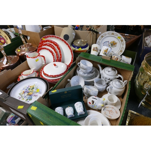 301 - Midwinter Stylecraft red polka dot dinnerware, Hornsea floral patterned plates, stoneware hot water ... 