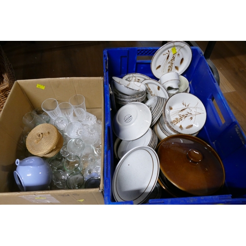 315 - Two boxes of Midwinter Stonehenge Wild Oats pattern dinnerware, glassware, ceramics etc