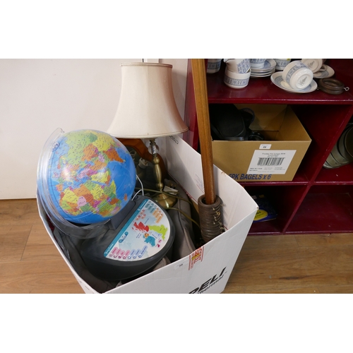 36 - Box of wooden curtain pole, Young Learner interactive globe, lamp, mirror and cushion seat pads