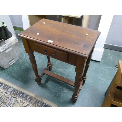 437 - Mid stained pine hall table with single drawer