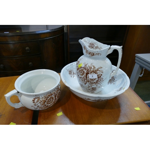 5 - Ceramic three piece wash jug and bowl set