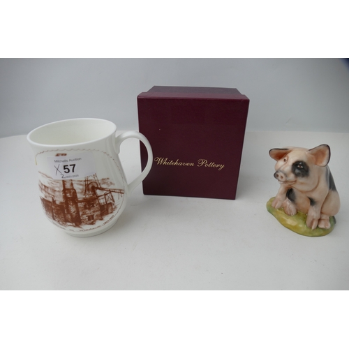 57 - Whitehaven Pottery porcelain pig and boxed Whitehaven Pottery William Pitt mug