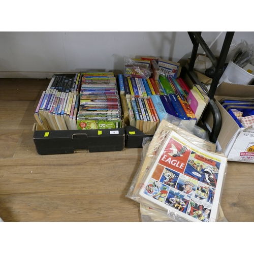 76 - Two boxes of children's books and comics including Horrible Histories and The Eagle