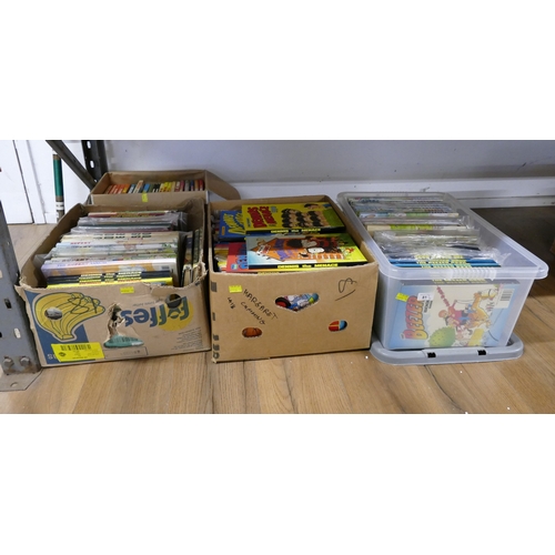 81 - Four boxes of children's annuals including Denis The Menace, Dandy, Lion and The Rupert Annual