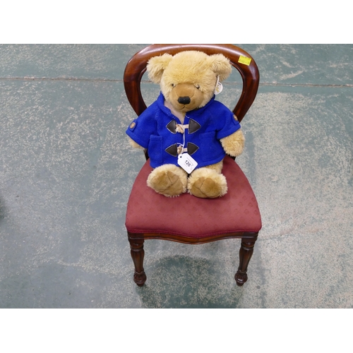 126 - Child's mahogany balloon back chair and vintage teddy bear