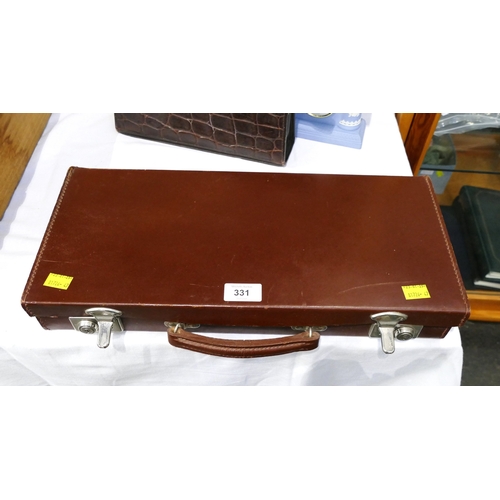 331 - Leather case containing Masonic apron and ephemera