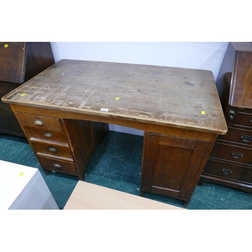 578 - Mid century desk with brass cup handles to left