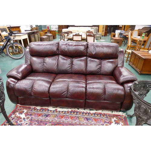 595 - Good quality ox blood leather three seater settee