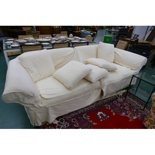 601 - Large cream upholstered settee