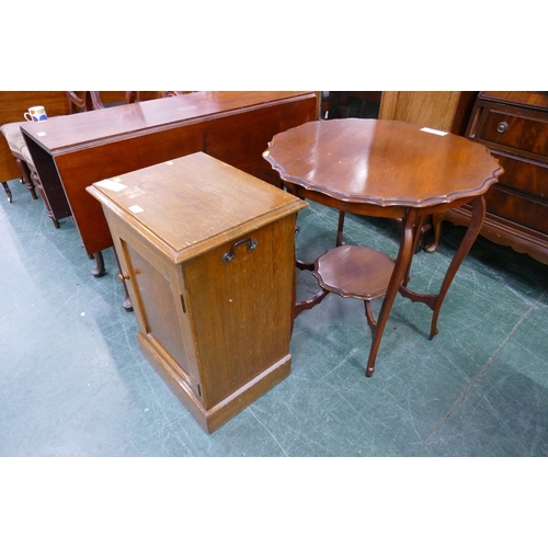 555 - Bedside cupboard and late Victorian/early Edwardian two tier occasional table