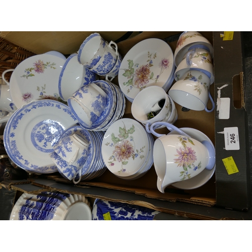 246 - Box of part tea sets - Shelley floral pattern and blue and white teaware