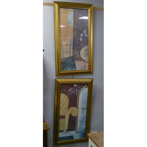 25 - Pair of modern pictures in gold coloured frames, 106 cm x 61 cm