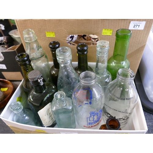 270 - Box of vintage glass brewery bottles, Gordons Gin, Brothwell & Mills of Workington, Maryport Brewery... 