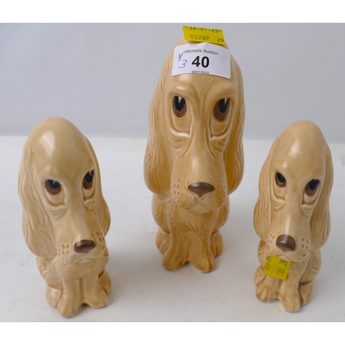 40 - Three Sylvac sad dog figures, models 2951 and 2950