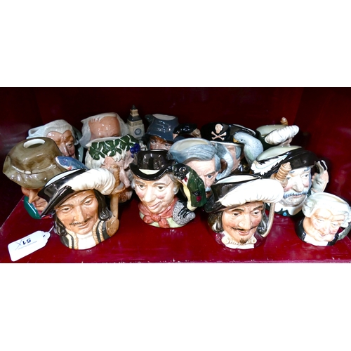 51 - Character jugs - Royal Doulton three musketeers, John Dalton, Bacchus The Lawyer etc