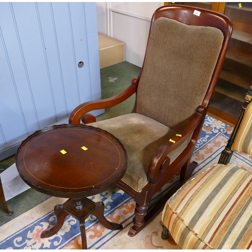 531 - Victorian rocking chair and reproduction wine table