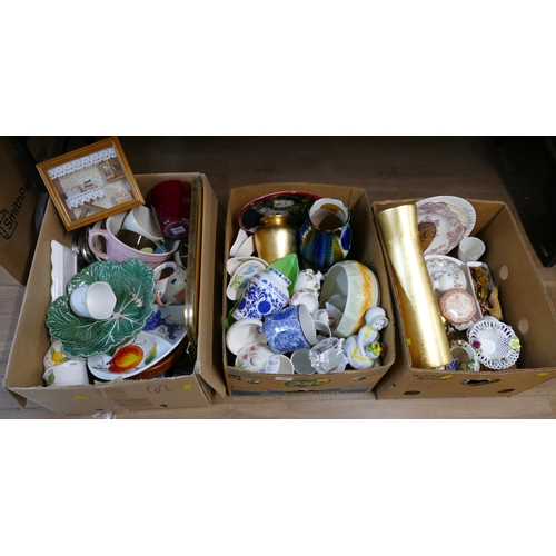 62 - Three boxes of ceramics, ornaments, vases, figures etc