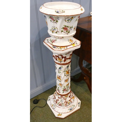 8 - Capidimonte floral patterned porcelain jardiniere and column stand 92 cm high