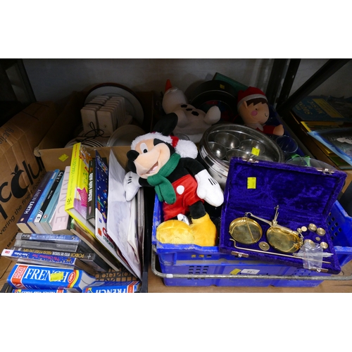 84 - Three boxes of books, ceramics, glassware, Teddies, ornaments etc