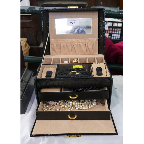 226 - Black folding jewellery case with costume jewellery