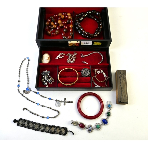 310 - Jewellery box with collection of costume jewellery