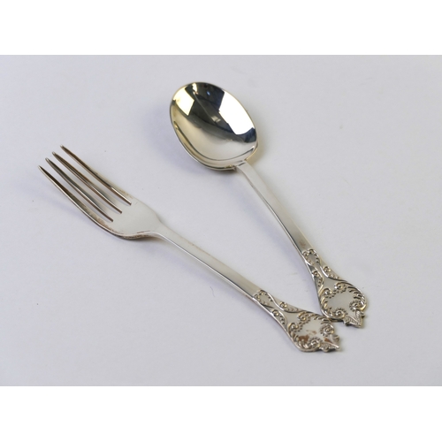 314 - Sterling silver Charles II commemorative fork and spoon set