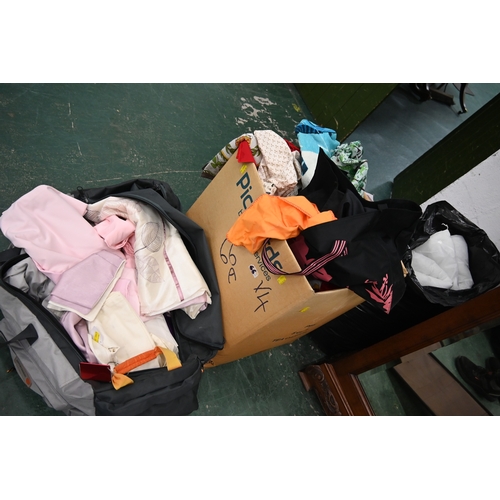 66A - four boxes and bags of bedding, clothing, etc