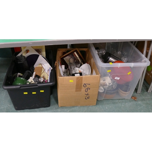 68 - 3 boxes of glassware, ceramics, kitchenware etc