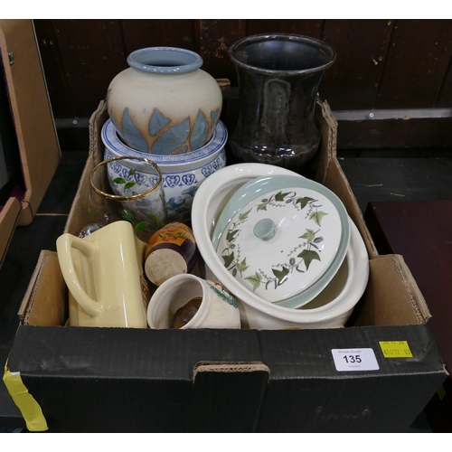 135 - Box of vases, dishes, ceramics etc