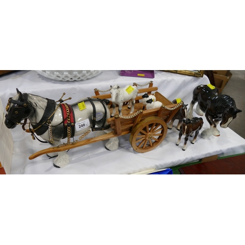 248 - Token pottery Shire Horse an cart, quantity of ceramic horses - Beswick dapple grey foal, Beswick sh... 