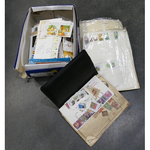 302 - Box of stamp albums, stamps, first day covers and stamped envelopes